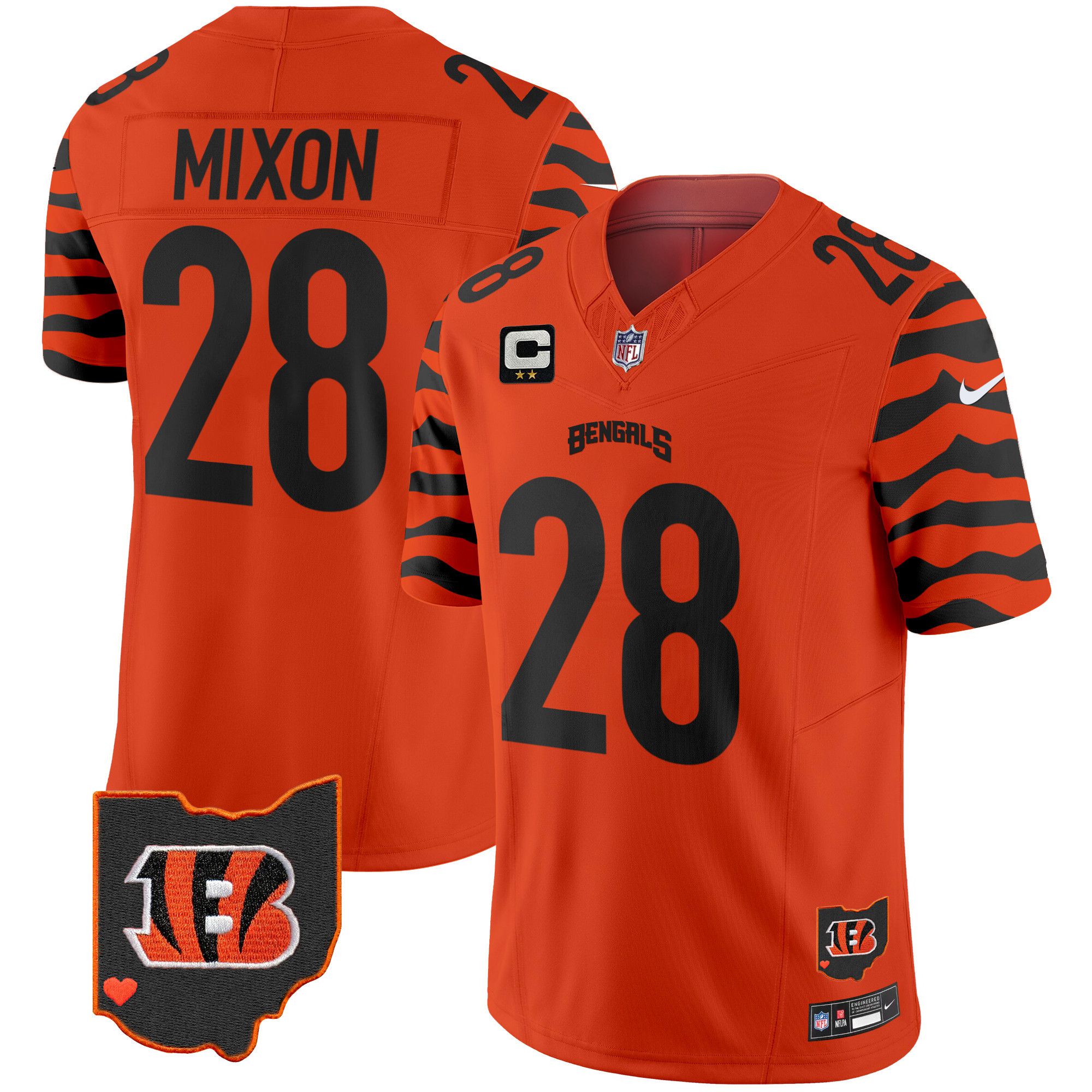 Men Cincinnati Bengals 28 Mixon Orange 2024 Nike Stripes Vapor Limited NFL Jersey